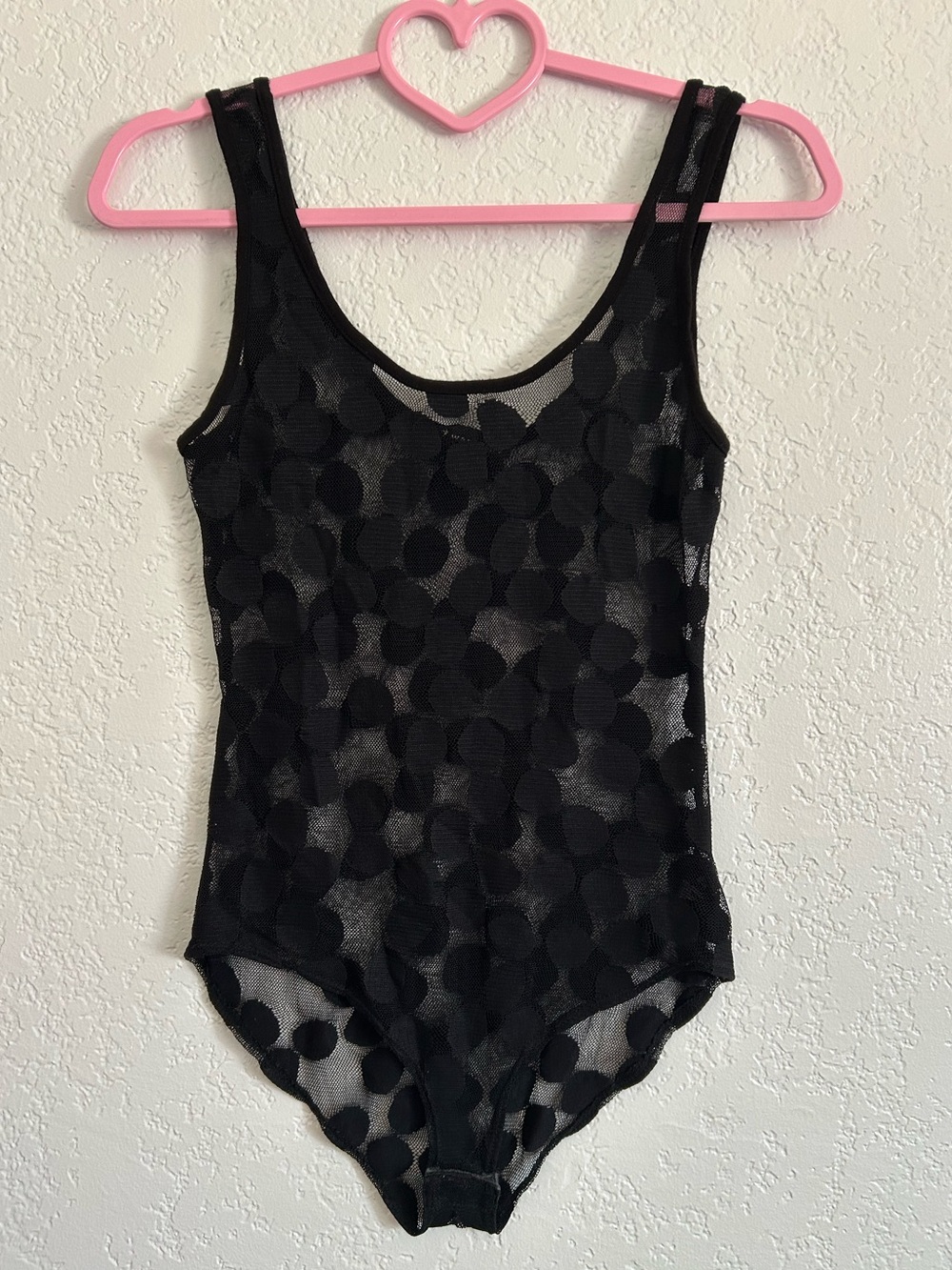 💟 Forever 21 Black Mesh Polka Dot Bodysuit